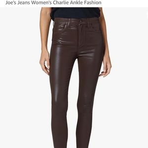 Joe’s Jeans “The Charlie” High Rise Skinny Ankle Coated Pants. Dark Coco Bean